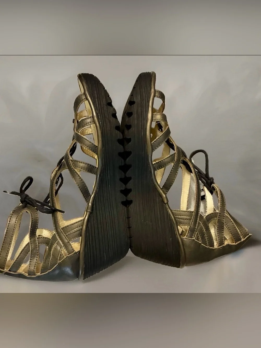 FLY LONDON Size 11.5 / 42 Wedge Strappy Sandals Pewter Metallic Gray
